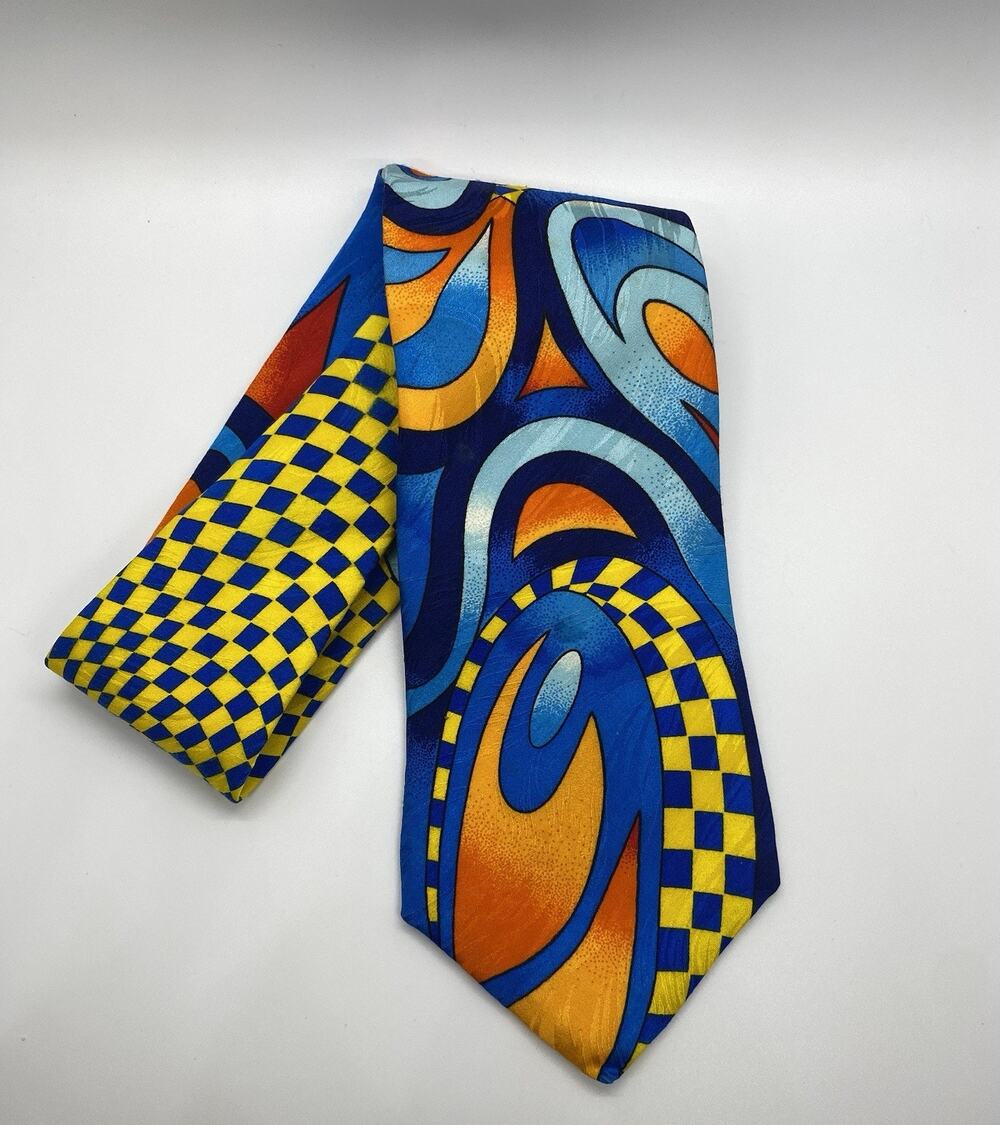 Rush Limbaugh No Boundaries Multicolor Silk Tie, Blue Orange Yellow Psychedelic